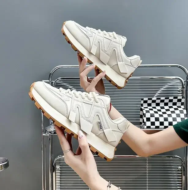 Women Shoes 2023 Spring Autumn Pu Leather Platform Sneaker Woman Light Weight Sports Shoes Thick Sole Comfortable Running Shoes