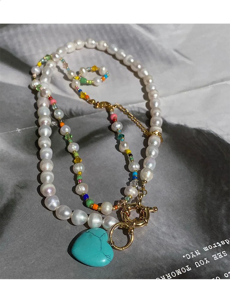 Brass Natural Freshwater Pearl Colored Bead Necklace Womens Jewelry Punk Runway Dress Bohemian Japan Korea 241018