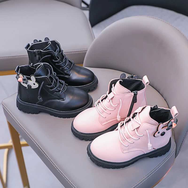 Boots Girls Leather Boots Children Fashion Short Boots Soft Sole British Style Kids Princess Boots All Match 2024 Autumn Winter H241018