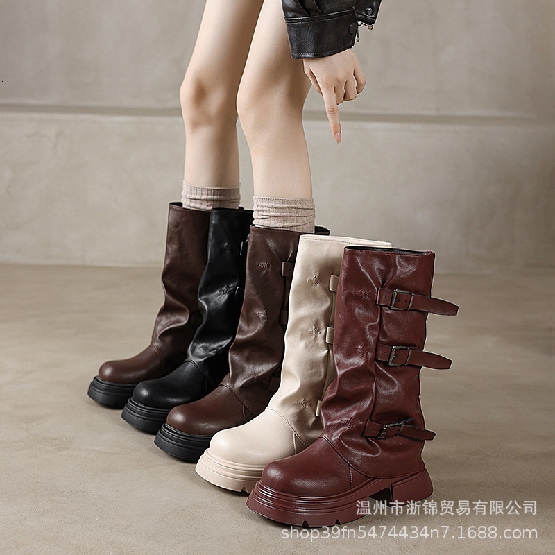 Martin boots for women 2024 new British style thick soled small mid rise boots for women, height increasing stacked leg boots