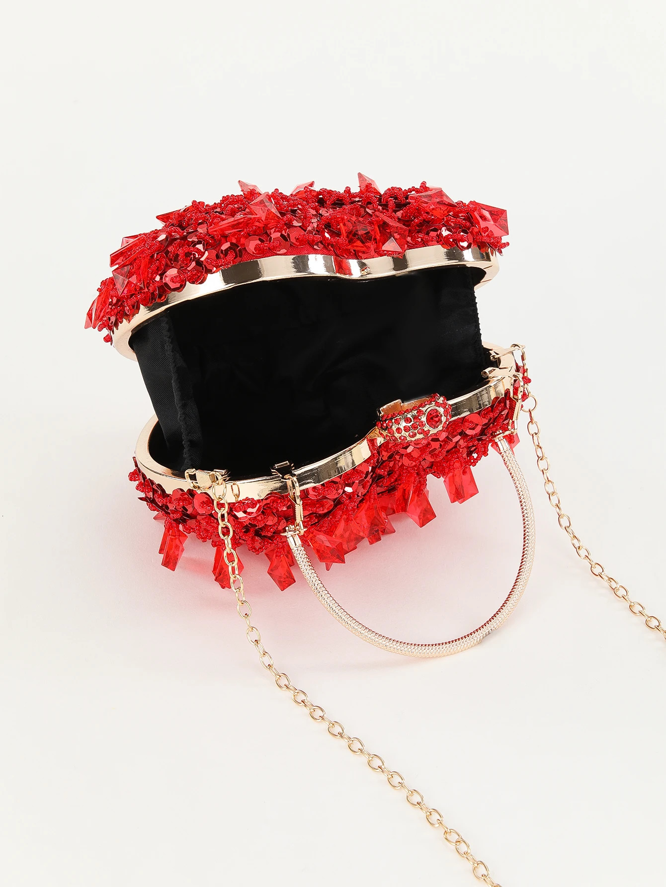Mini handmade bead sequin hand ten font night bag red heart cufflink bag used for parties weddings and dinners241018
