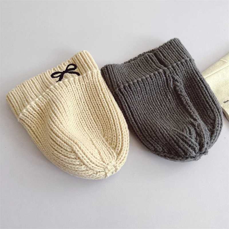Korean Bow Embroidery Baby Knit Pullover Hats Autumn Winter Soft Woolen Warm Beanies for Boy Girl Outdoor Anti-Cold Kids Bonnets LX241018