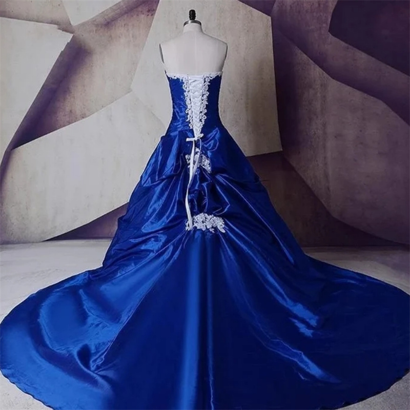 Colored Royal Blue And White Wedding Dresses 2025 Vintage Sweetheart A Line Gothic Country Bridal Dress Elegant Corset Lace Vestio De Novias Aesthetic