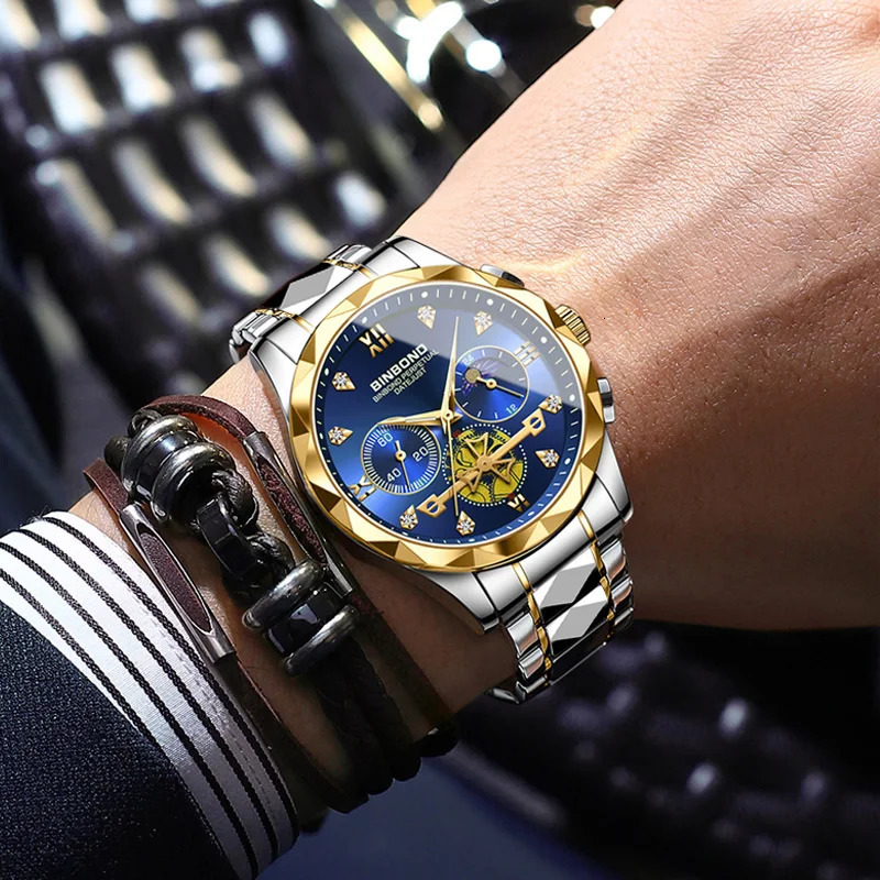 BINBOND Sports Watch Mens Waterproof Luminous Business Quartz Stainless Steel Fashion 241009