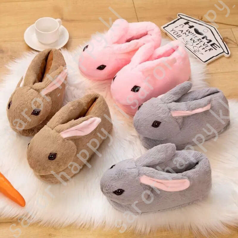 Cute Cartoon Rabbit All Inclusive Winter Warm Home Slippers Adult Girl Lady Plush Head Silent Indoor Floor Women Fun Slippers 978