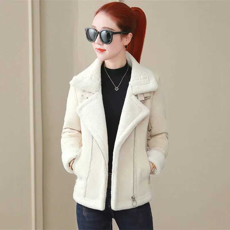 Short Woolen Coat Women Autumn Winter Zipper Jacket 2023 New Deerskin Cashmere Lambswool Padded Coats Jacket Motorcycle OutwearX241018