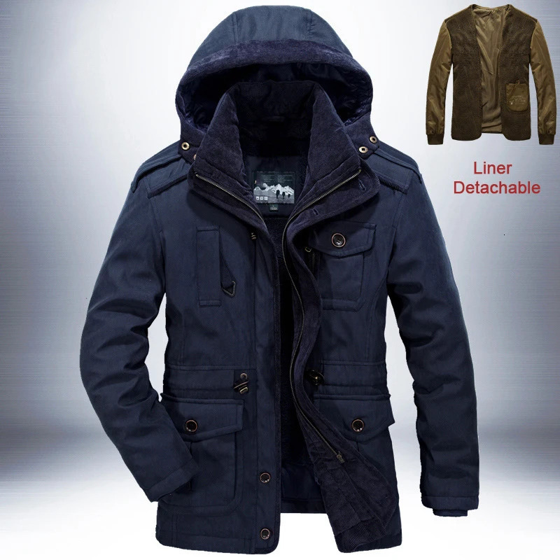 parkas Outdoor Windbreaker Winter Jacket Men Thick Warm Mens Parkas Quality Cashmere Liner Detachable 2 in 1 Multipocket Coats 241018