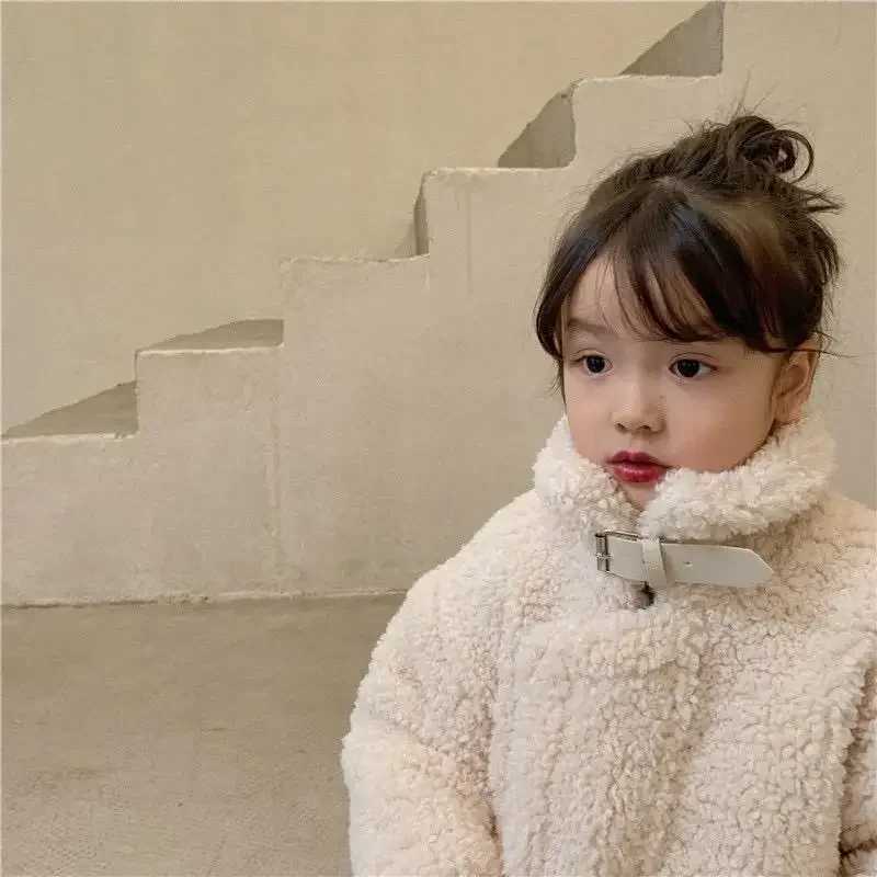Girls wool coat thick autumn and winter plush high neck warm baby clothing Korean childrens clothing M241018