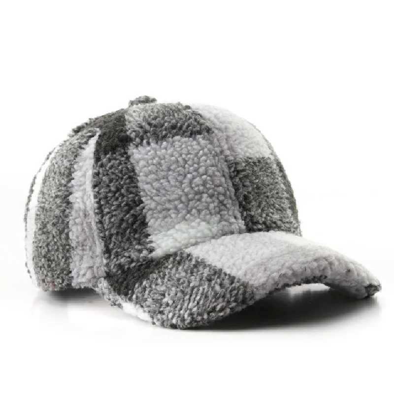 Baseball Cap Woman Lamb Wool Plaid Hats Winter Autumn Snapback Thickwarm Caps Female Casual Sun Visor Trucker HatsX241018
