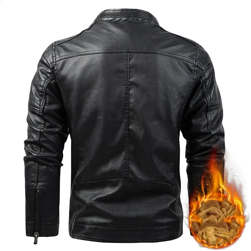 Mens PU artificial casual winter leather jacket black brown classic retro with velvet thick warm suede coat 241007