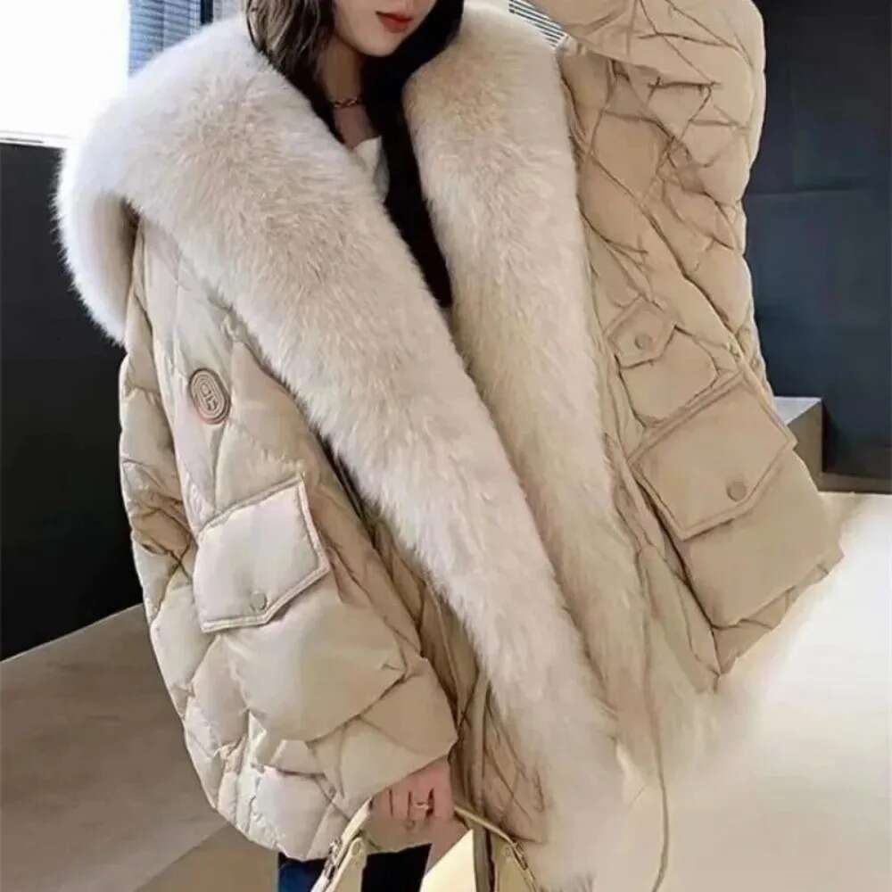 2024 White Winter Down Big Fox Collar High Street Real Fur Clothing Women's Coat