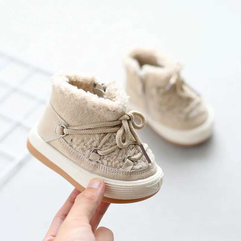 Boots Baby girl boy snow boots 2023 autumn winter childrens casual shoes warm plush anti slip childrens high heels H241018