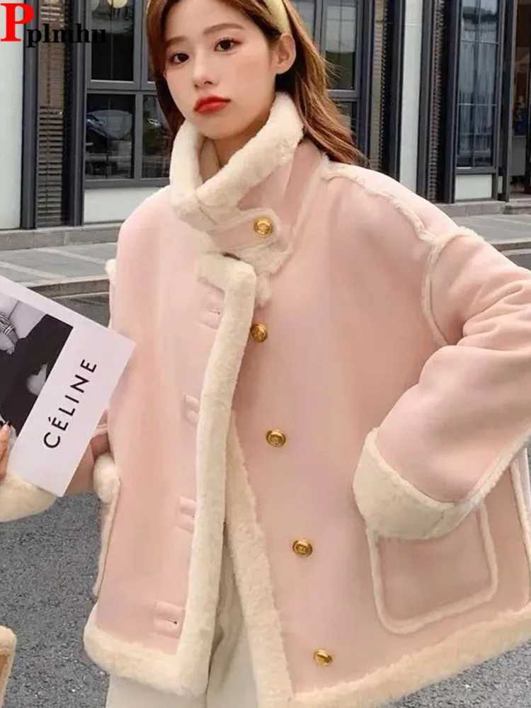 Winter Warm Plush Thicken Casaco Casual Classic Lamb Wool Lined Jacket Overcoat Women Korean Chic Single Breasted New Coat 2023X241018
