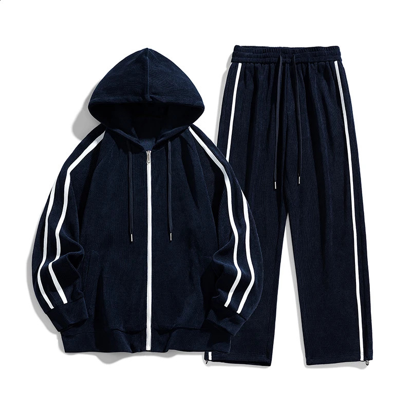 Autumn Corduroy Mens Tracksuits Sweatshirt Pants Set 2pics Hoodie Men Streetwear Jogger Suits Sport Jogging Loose Plus Size 8xl 241017
