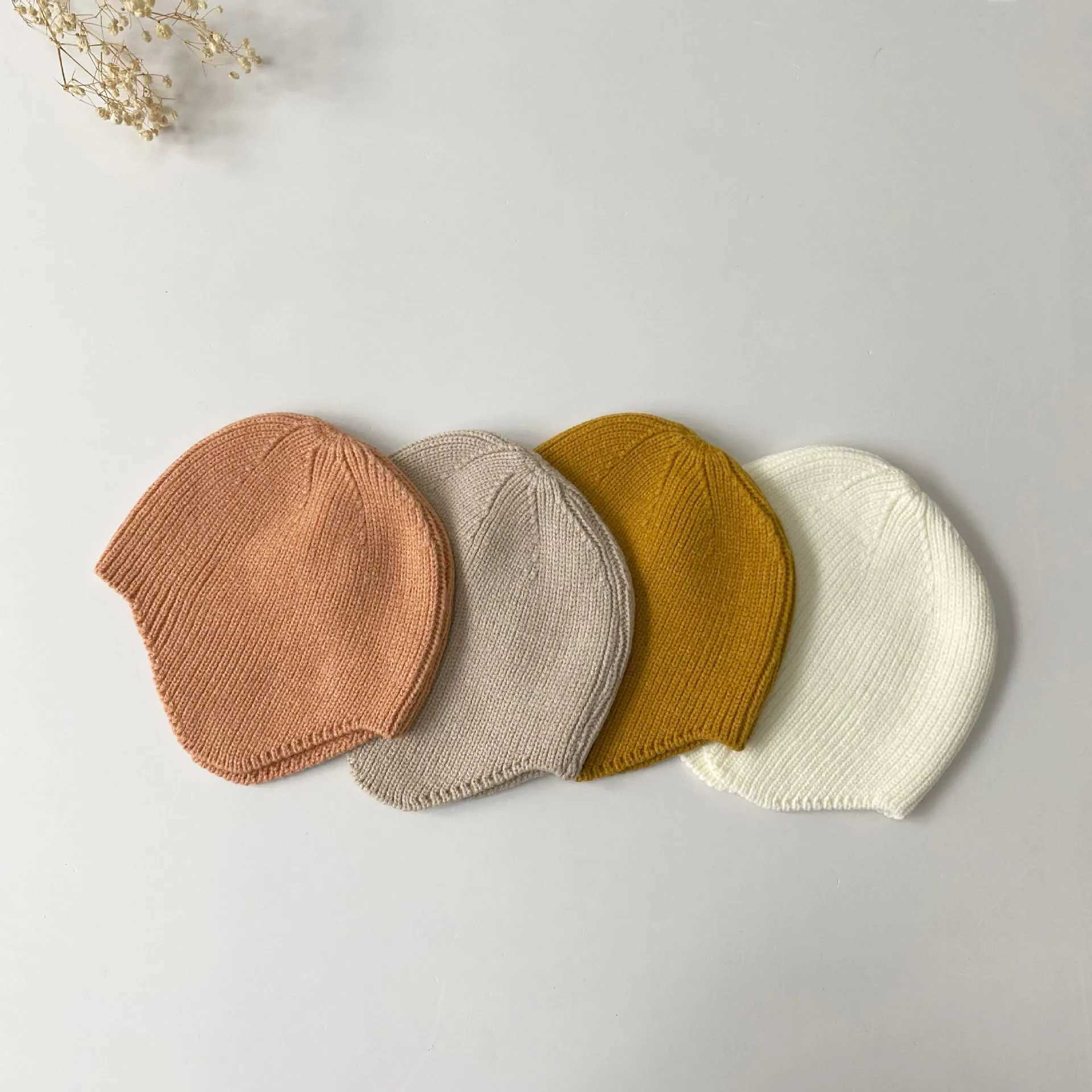 Korea Solid Color Baby Beanies Soft Baby Bonnet Cap Kids Knitted Hats Autumn Winter Baby Hat New Born Photography Props LX241018