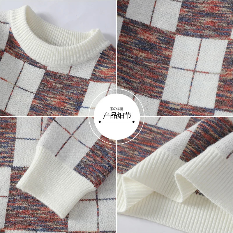 Fall Winter High End y Plaid Sweater Men Korean Fashion Harajuku Mens Jumper Soft Warm Male Knit Handsome Sweaters 241018