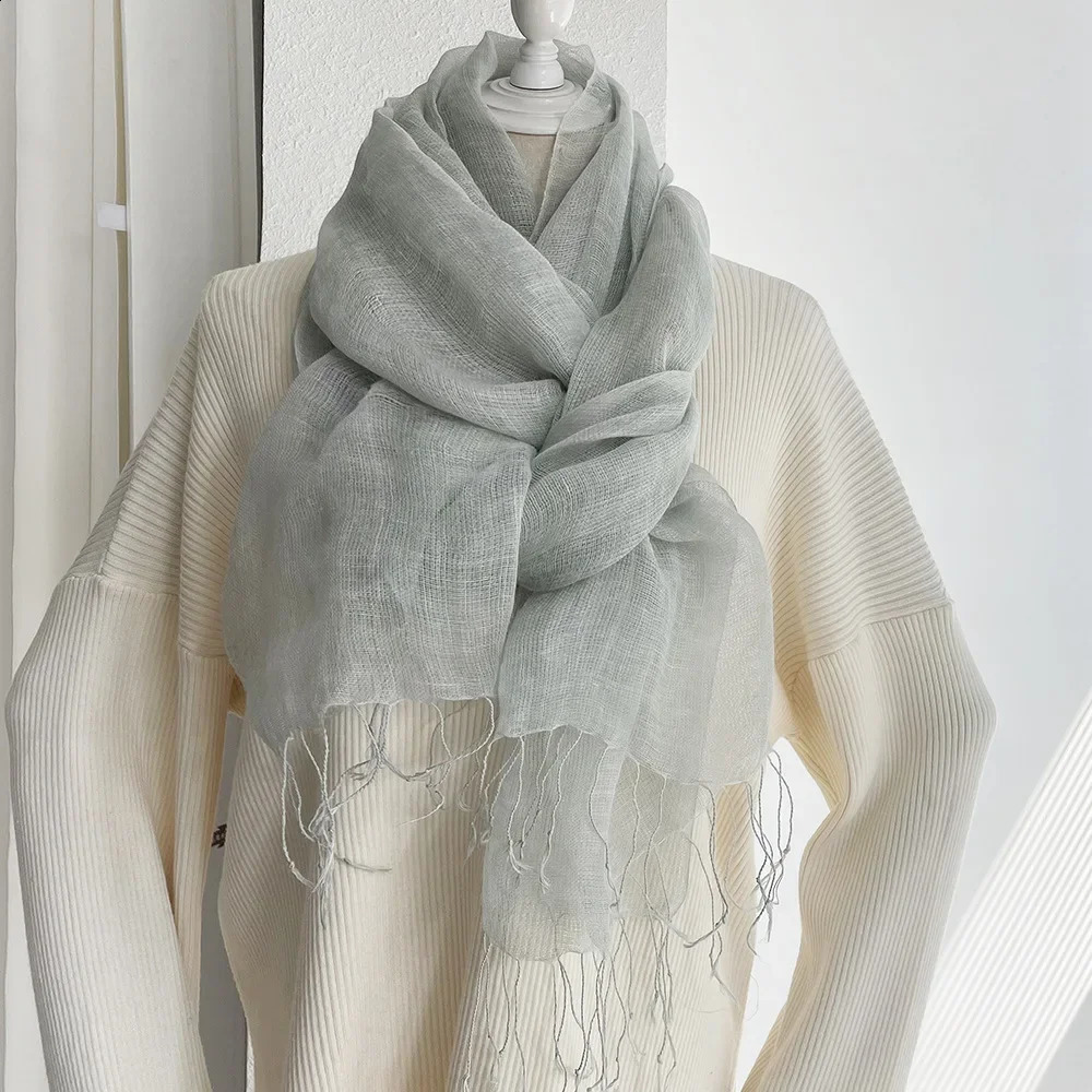 Summer Sunscreen Linen Scarf Womens Solid Tassel Shawl Art Forest Japanese and Korean Linen 241017