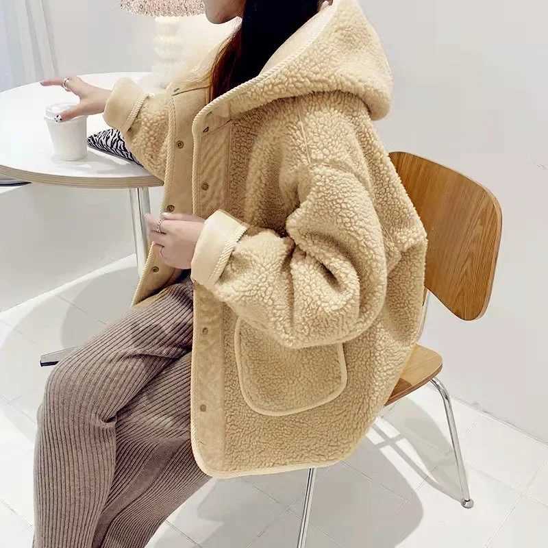 YTJHRG Womens Lamb Wool Coat Thick Warm Plush Jackets Streetwear Faux Fur 2024 New Autumn Winter Korean Fashion Female ClothingX241018