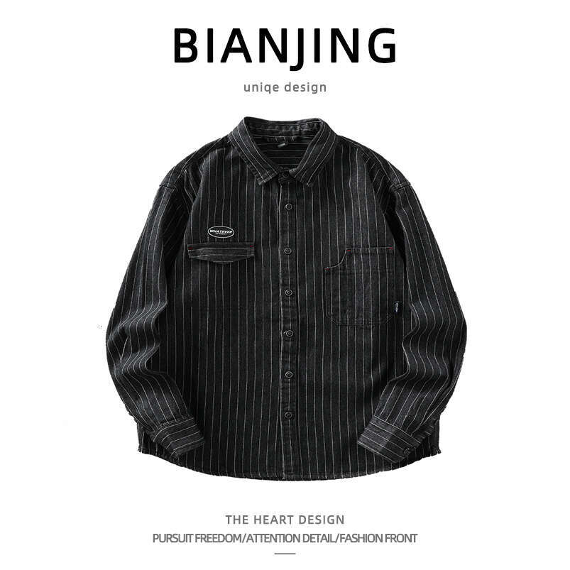 shanshi Men's shirts Cowboy long sleeved trendy in striped workwear shirt jacket men's casual handsome high-end feeling