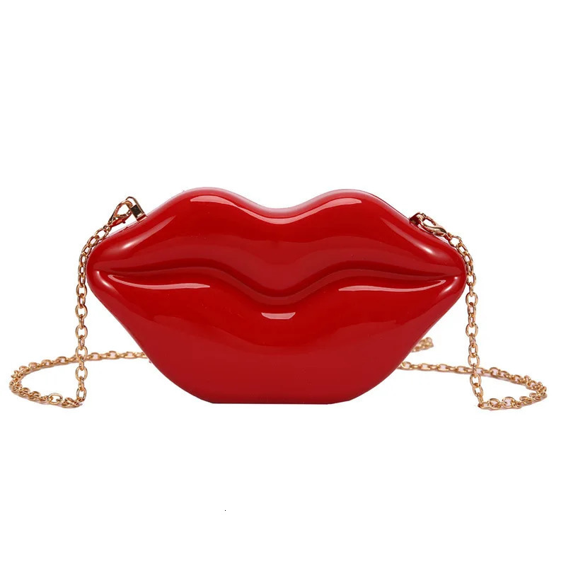 Womens small cross body bag solid handbag womens fashion cute big lips jelly red mouth chain wallet clutch shoulder bag women241018