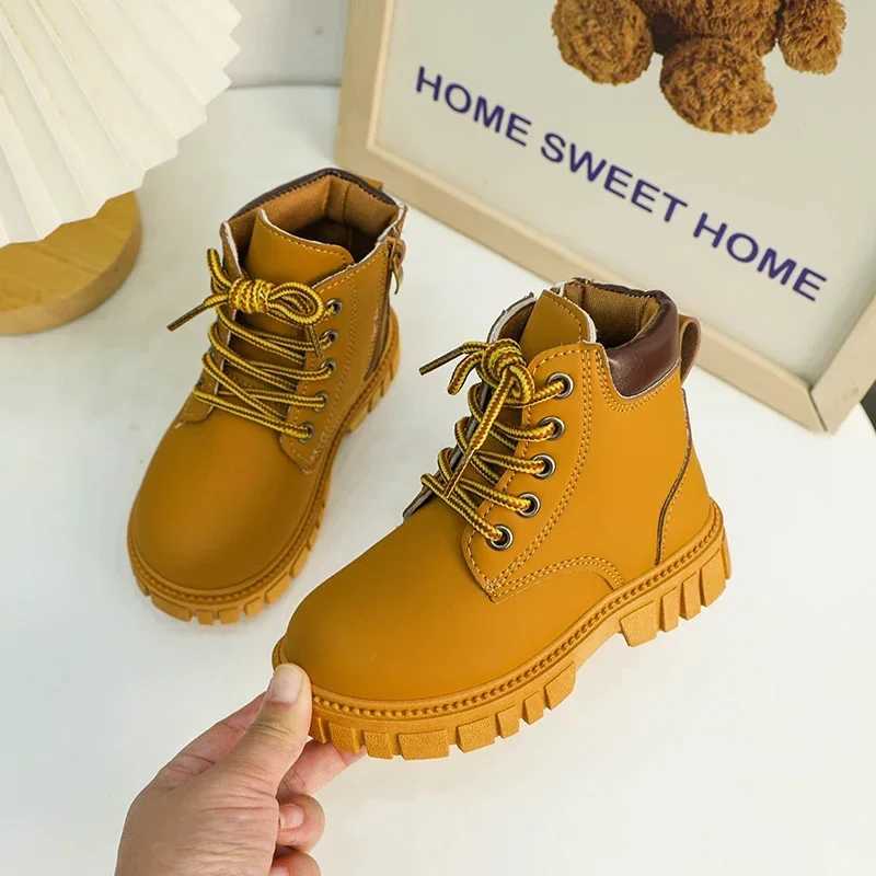 Boots New Childrens Boot for Boy Spring Autumn Black School Boots for Girls Causal Versatile Kids Ankle Short Boots Fashion Round-toe H241018