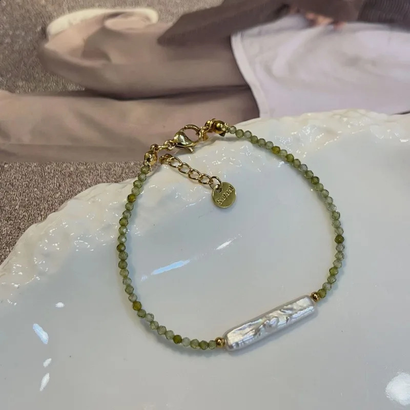 Minar Retro 2mm freshwater pearl bead necklace suitable for women pure gold copper plated green natural stone bead necklace 241018