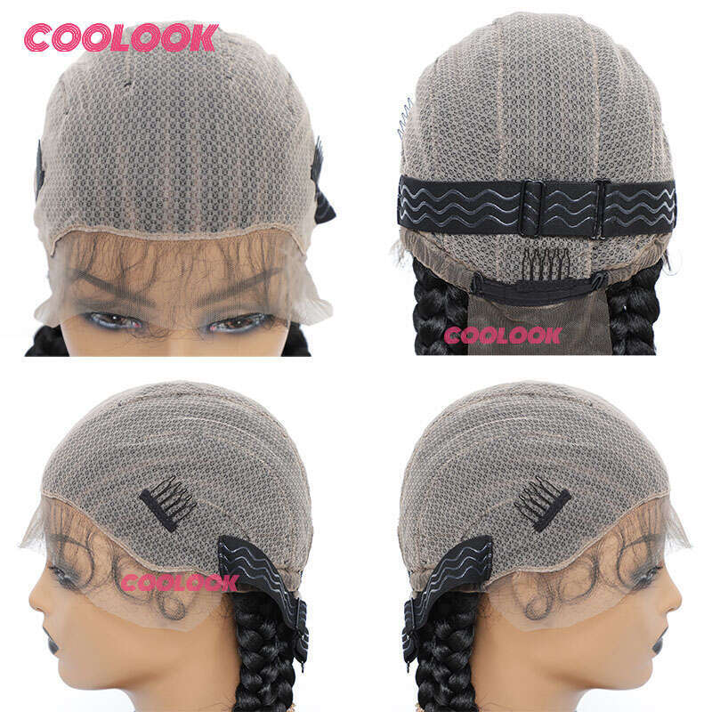 36" Full Lace Front Wig Cornrow Braided Wigs Knotless Box Braid Wigs With Baby Hair Synthetic Braids Lace Frontal Wigs For Women