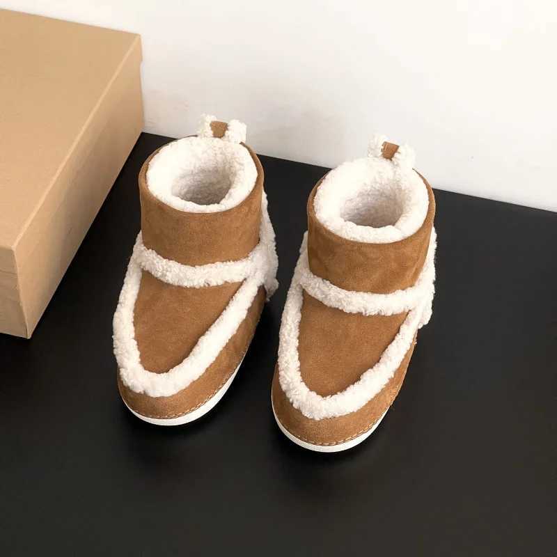 Boots 24 womens snow boots height increase insulated leather and wool thick casual ugly and cute short boots H241018