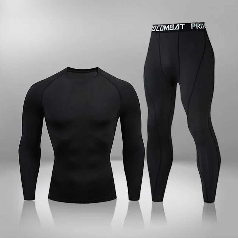Men's Thermal Underwear Thermal Underwear Fitness Compression T Shirt Running Jogging Sportswear Workout Training Tights 2Pcs/Set Mens Tracksuit 