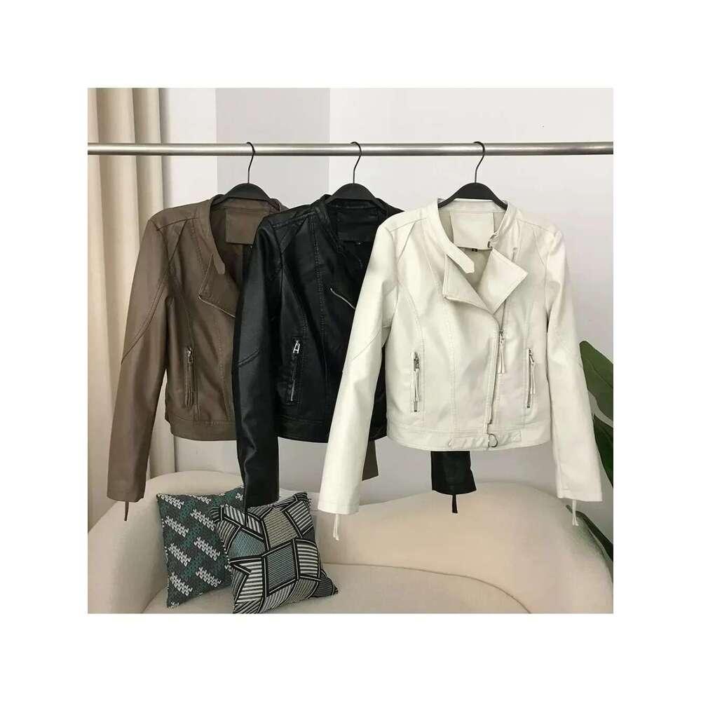 2024 Motorcycle Spring New Style Slim Fit Versatile Stand Collar Small Leather Women Short Jacket Zippers