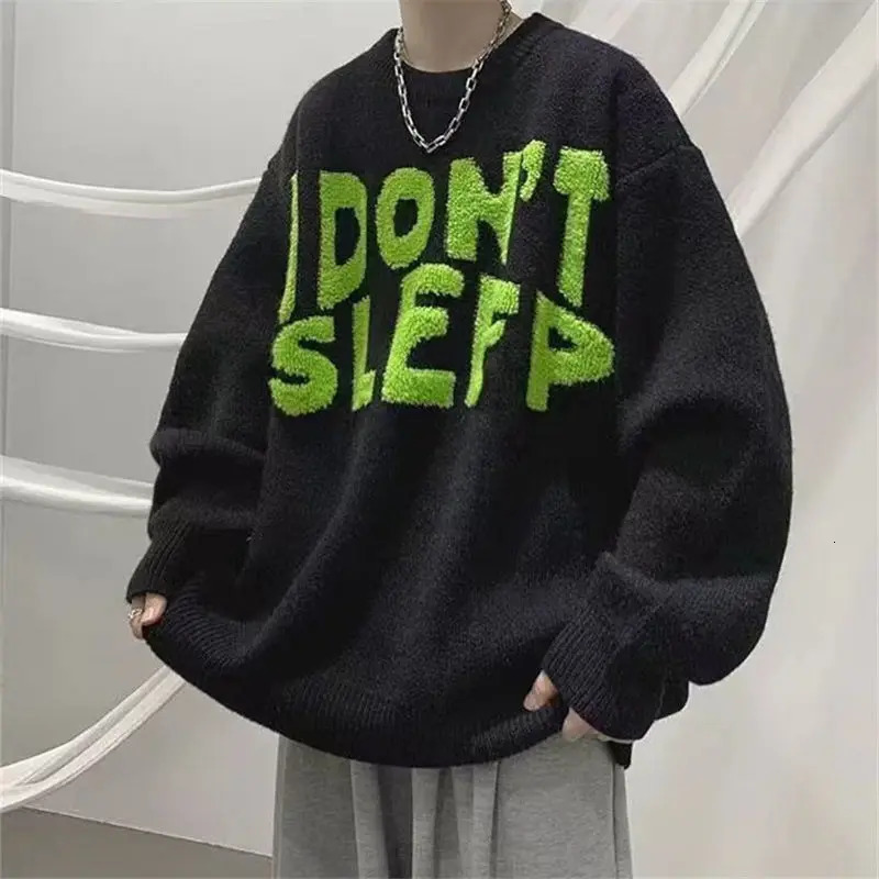 Fashion ONeck Loose Allmatch Embroidery Letter Sweater Mens Clothing Winter Korean Pullovers Casual Tops 241018