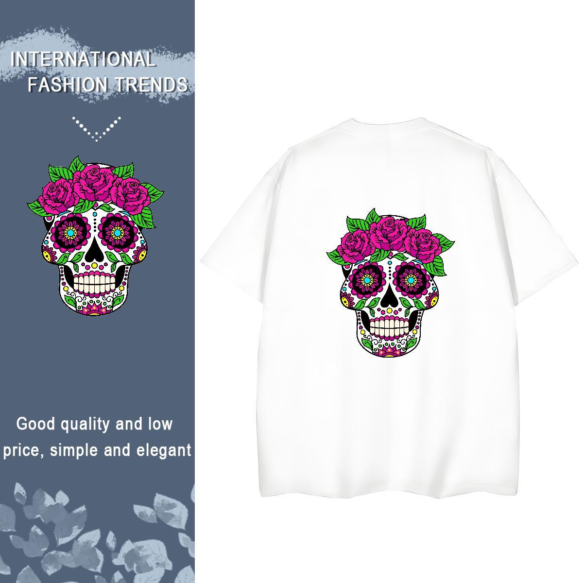 Fashion Casual T Shirt For Woman 230g Cotton Crew Neck Street Casual skull Womens Tshirts Lady DIY Logo Tops Tees