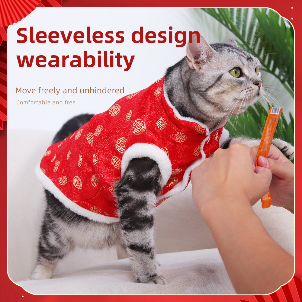 Pet clothing Tang style warm and thick two legged cat cotton coat New Year's celebration small dog vest cotton coat