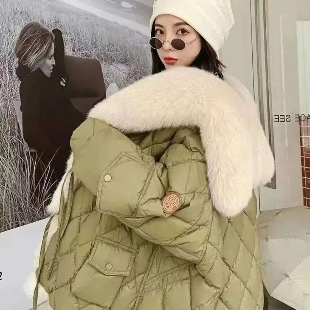 2024 White Winter Down Big Fox Collar High Street Real Fur Clothing Women's Coat