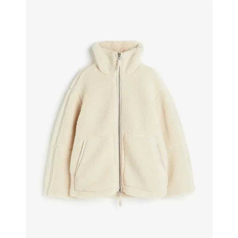 Faux Fur Lamb Wool Jacket Women Winter Fashion Loose Stand Collar Zipper Pocket Long Sleeve Warm Coat Streetwear Lady OuterwearX241018