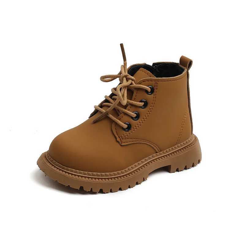 Boots 2023 Kids Boys Ankle Boots Side Zipper Lace-up Versatile Soft Girls Casual Short Boots Fashion Children Shoes Britain Style Cute H241018