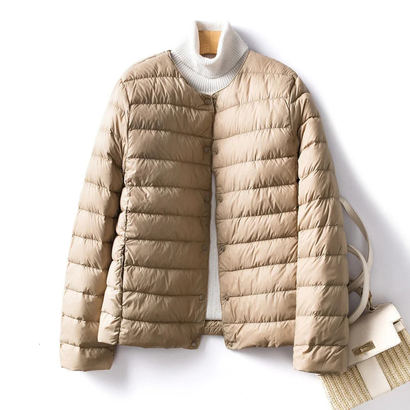 Women Er Duck Down Jacket O-Neck Variable V-Neck 2024 New Female Winter Keep Warm Collarless Ultralight Quilted Puffer Coat