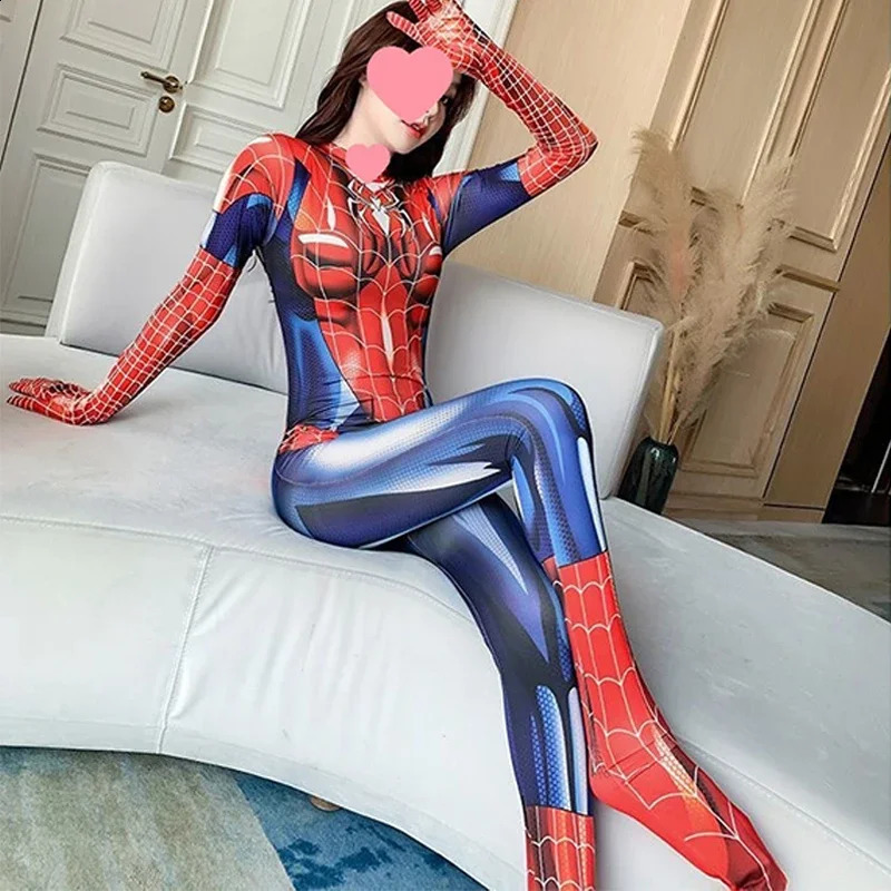 Anime female girl sexy Spider Man cosplay Zentai bodysuit superhero Spider Man costume Halloween party costume 241017