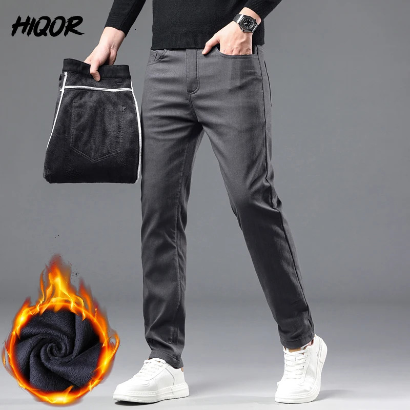 HIQOR Winter Thick Warm Casual Pants Man Mens Clothing Fleece Business Straight Trousers For Men Loose Male Pantalones 241018