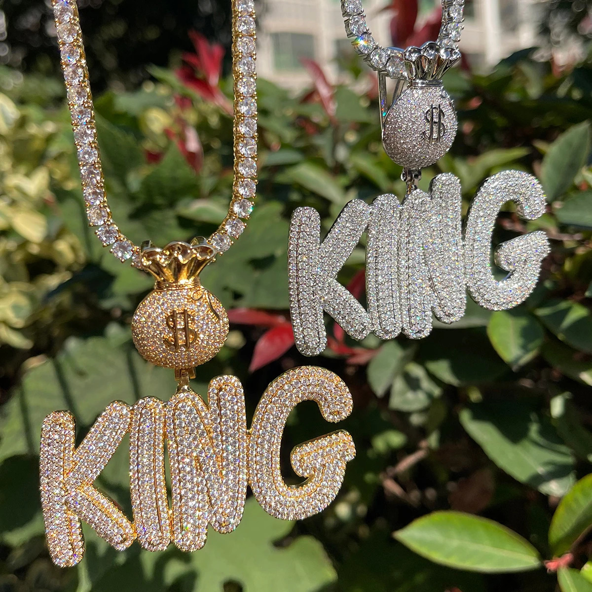 Customized mens money bag necklace with bubble wrap personalized pendant and fork set hip-hop jewelry 241018