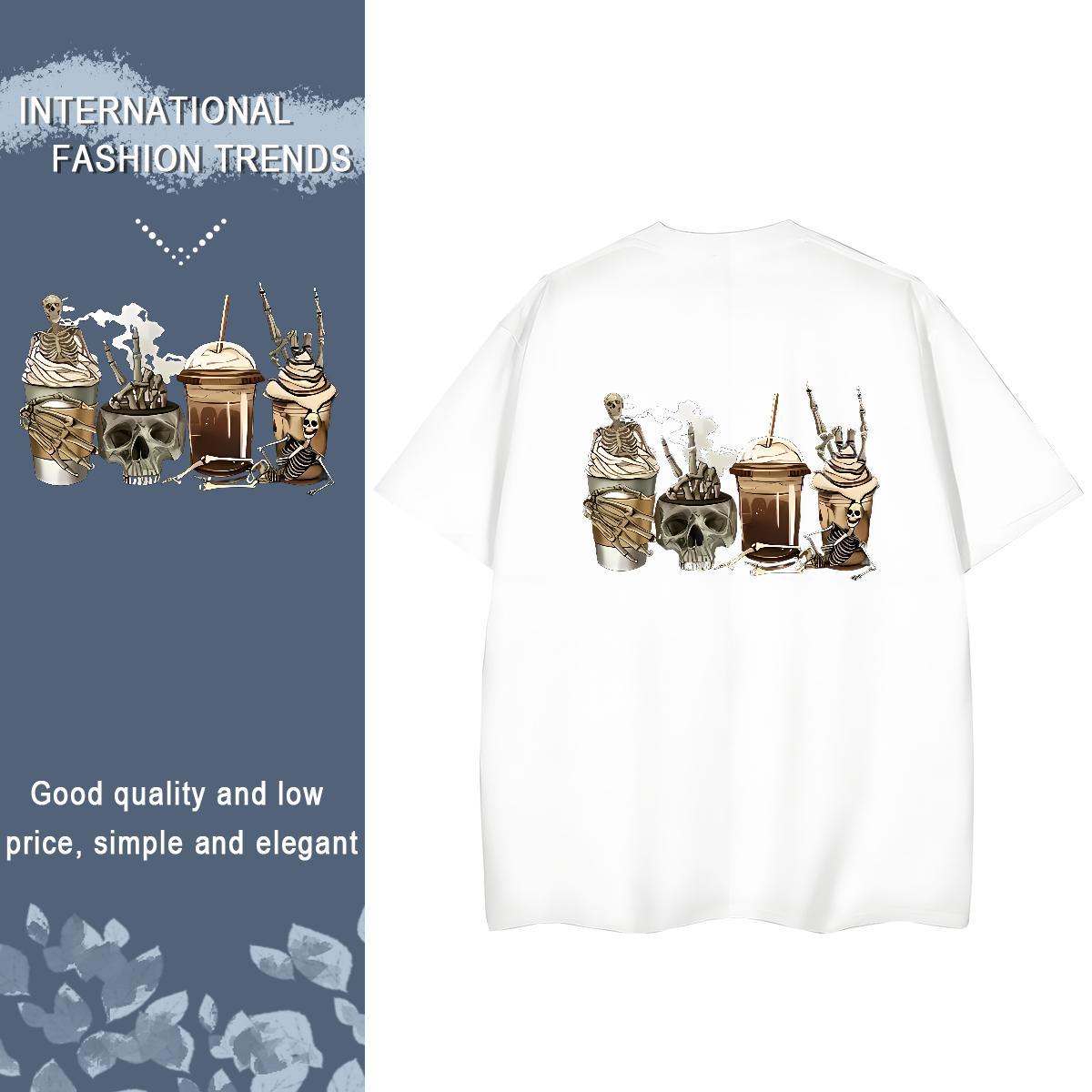 Custom T shirt 230g 100% Cotton Breathable Short Sleeve Casual Daily Wear skull Couples T Shirts Lady Black White Clothes