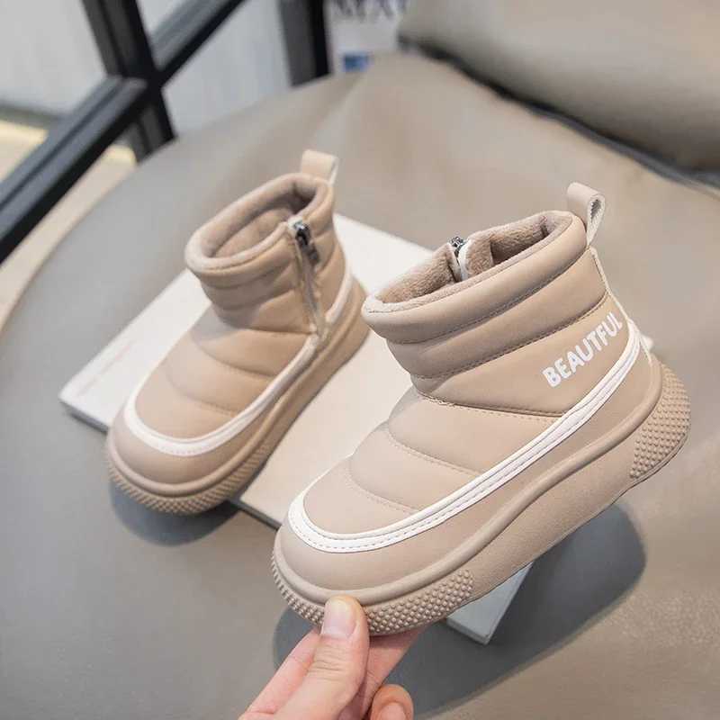 Boots Children Boots Waterproof Warm Plush Non Slip 2023 New Fashion Casual Boys and Girls Short Boots Kids Side Zipper Color Matching H241018