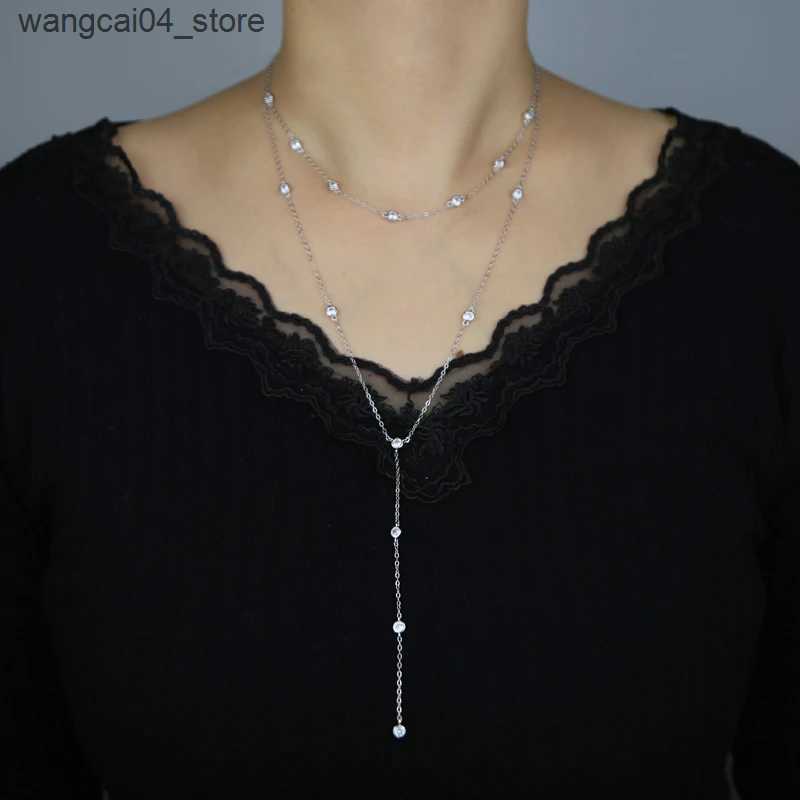 Chokers 100% 925 sterling silver multi-layer gold Y-shaped necklace suitable for women Micro Pave Cz fashionable long Y necklace L240910