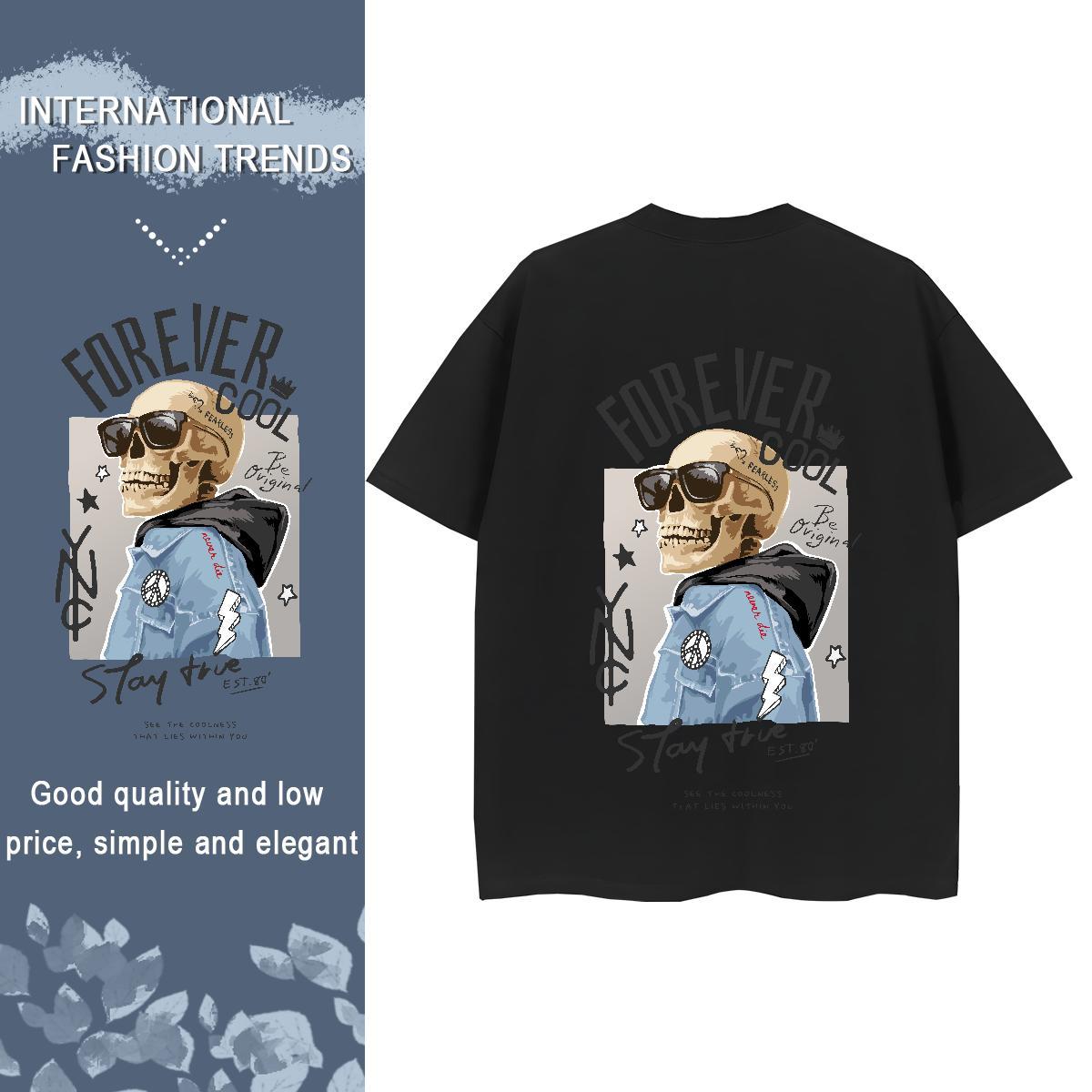 Fashion Casual Women T Shirts 230g Cotton Round Neck Short Sleeve Street skull Couples T Shirts Nice Custom Printed Clothes Shirt