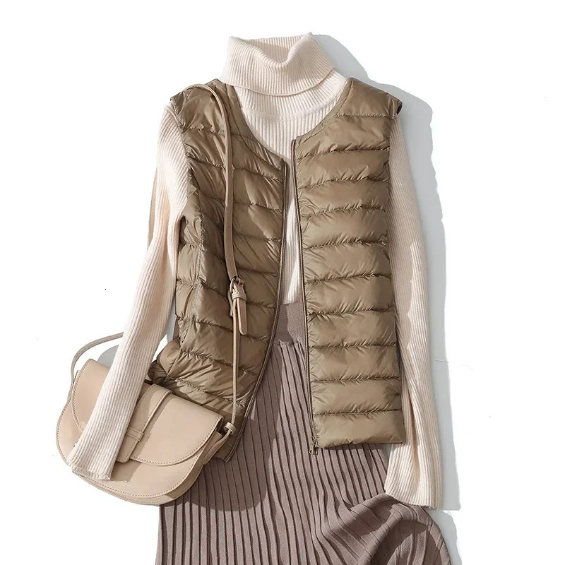 8 Colors Women Sleeveless Zipper Jackets 2023 Autumn Winter Er Keep Warm Ultralight Quilted White Duck Down Female Coat
