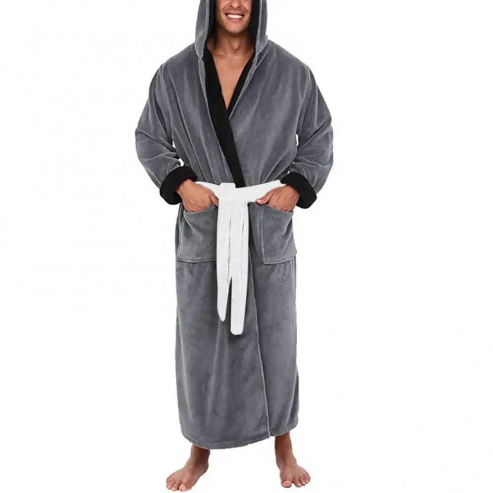 Mens Bathrobe Man Winter Warm Casual Flannel Robe Sleepwear Long Sleeve Plush Shawl Male Bath Robe Lounge Nightgown Home ClothesXJ241018
