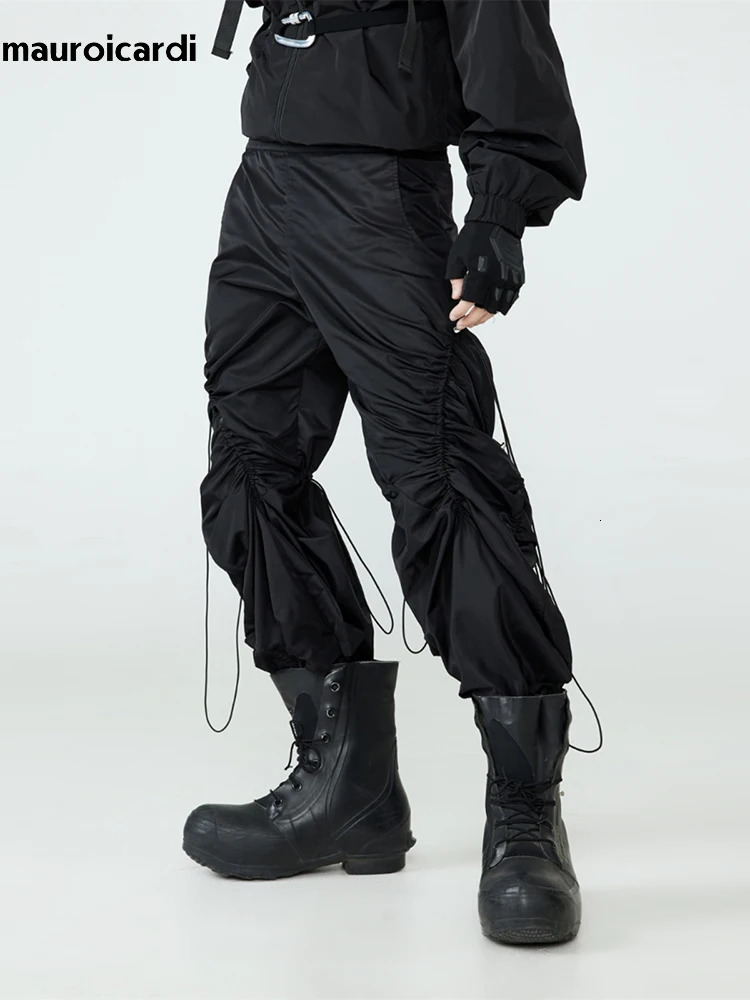 Mauroicardi Spring Autumn Long Loose Casual Baggy Black Wide Leg Pants Men with Elastic Waist y ner Emo Clothing 241018
