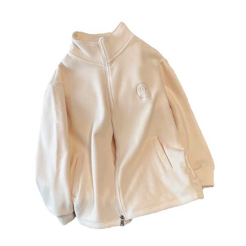 Women Zip Hoodie Thicken Fuzzy Fleece Sweatshirts Lamb Wool Zipper Thickened Oversize White Stand Collar Coats Soft OuterwearX241018