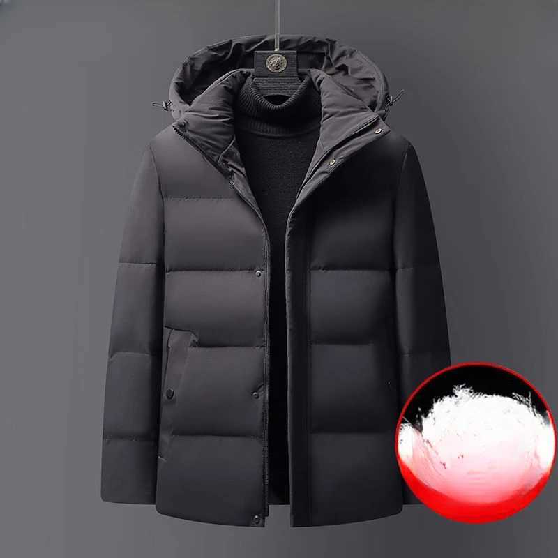 2023 Men Winter Fashion Solid Color Down Jacket Men Short Warm White Duck Down Coats Male Thick Puffer Hooded Overcoat H396 LX241018