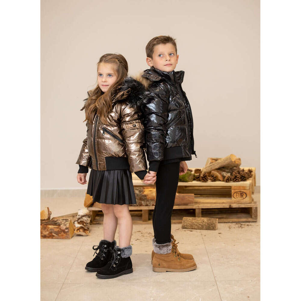AS Winter Kids Down Jackets Bomber Design Coats With Nature Fur